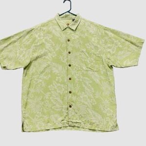 Eagle Dry Goods Shirt Mens Large Green Silk Hawaiian Floral Pinnacle Club 2004